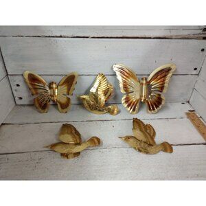 Vintage Homco Gold Tone Butterfly And Birds Wall Hangings Set Of 5